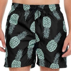 Kanu Surf Black Swim Trunks with Mint Pineapple Print 10” inseam
